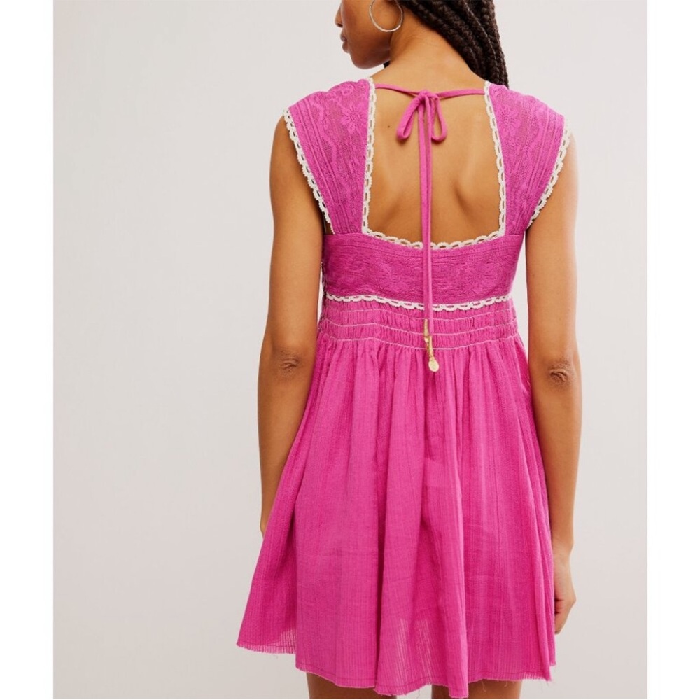 NWT Free People berry pink Lacey flows babydoll mini dress size L - Picture 3 of 11